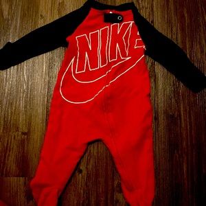 Nike. Boys black and red sleeper onesie. Size 3 months.